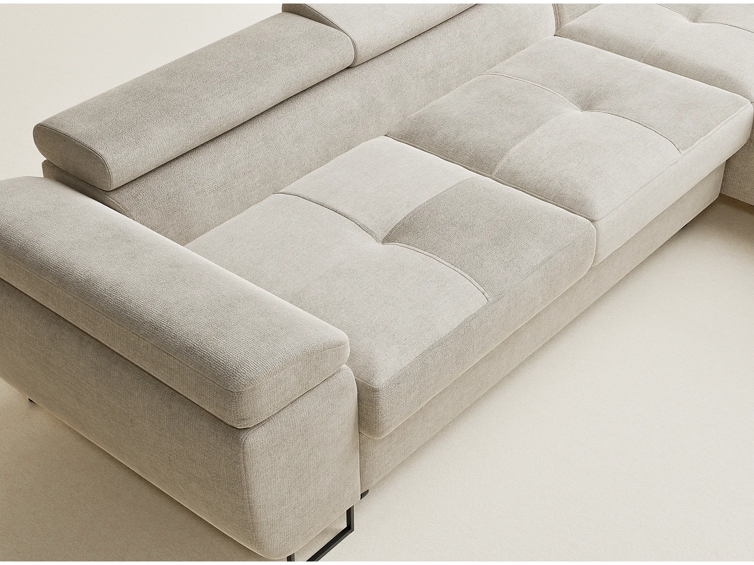 Canapé d'angle droit convertible en tissu chenille beige CONCORD