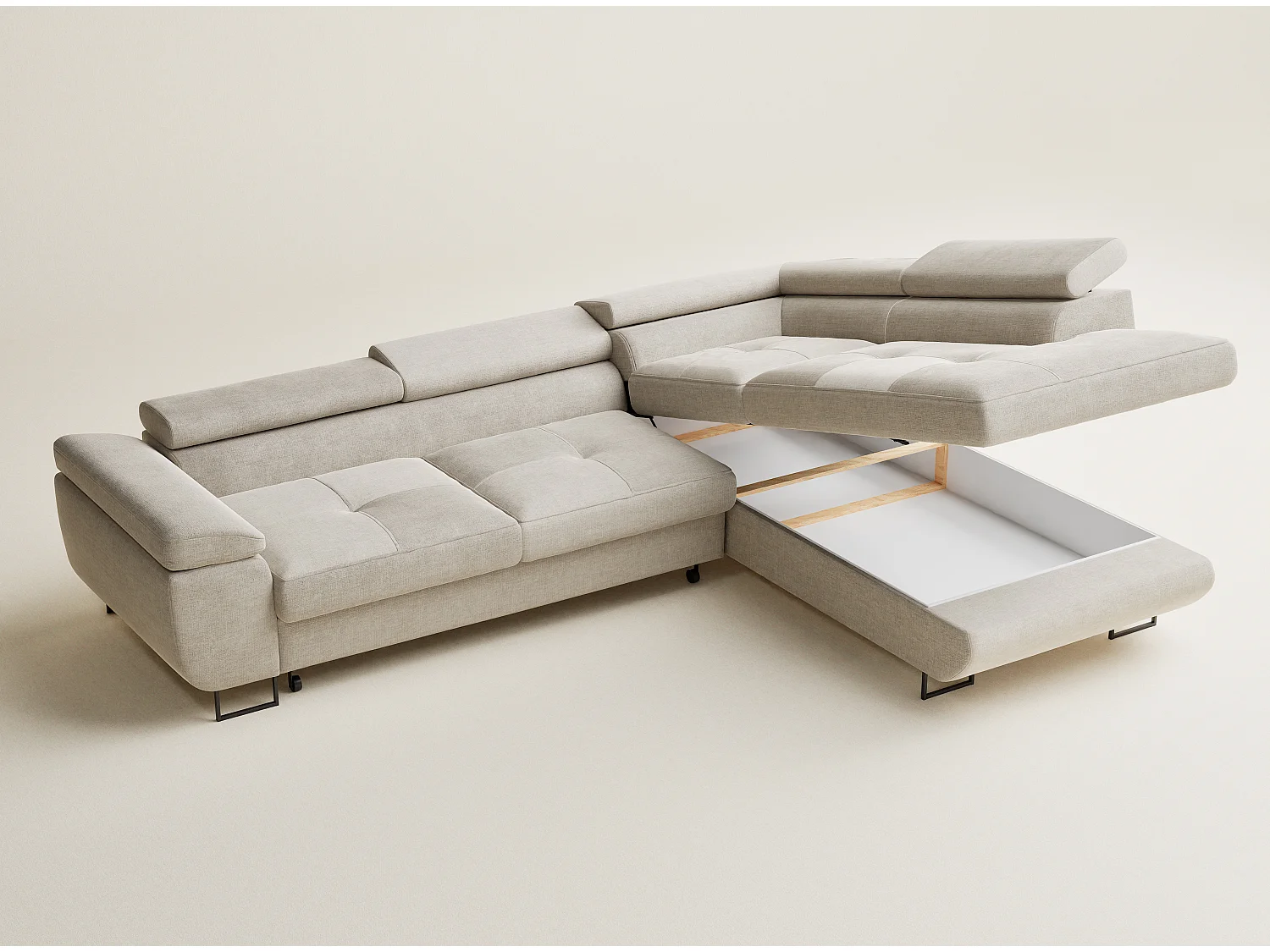 Canapé d'angle droit convertible en tissu chenille beige CONCORD