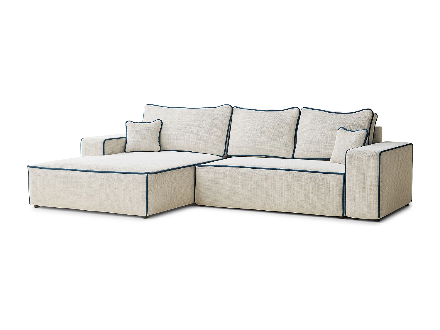 Canapé d'angle gauche convertible en tissu chenille ivoire-bleu foncé MODO