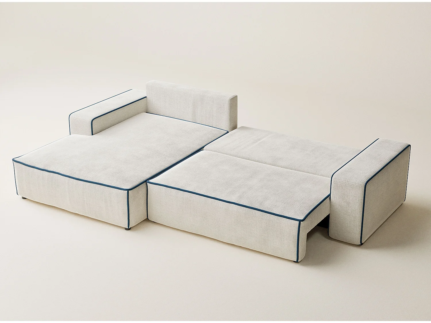 Canapé d'angle gauche convertible en tissu chenille ivoire-bleu foncé MODO