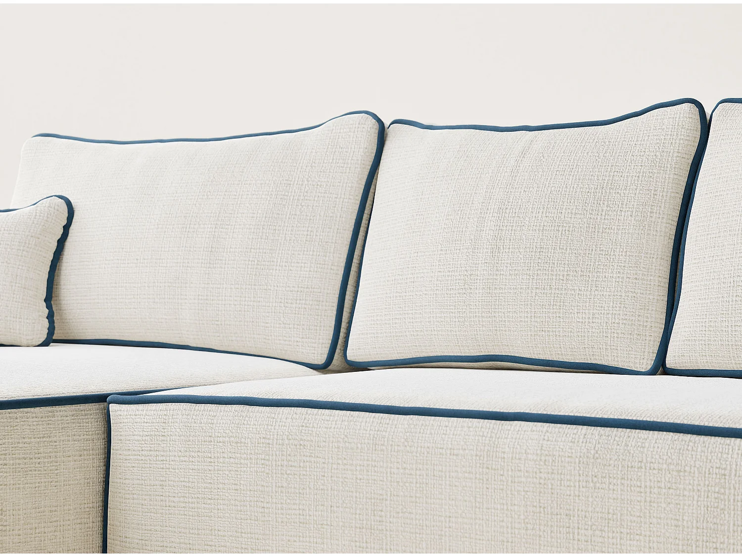 Canapé d'angle gauche convertible en tissu chenille ivoire-bleu foncé MODO