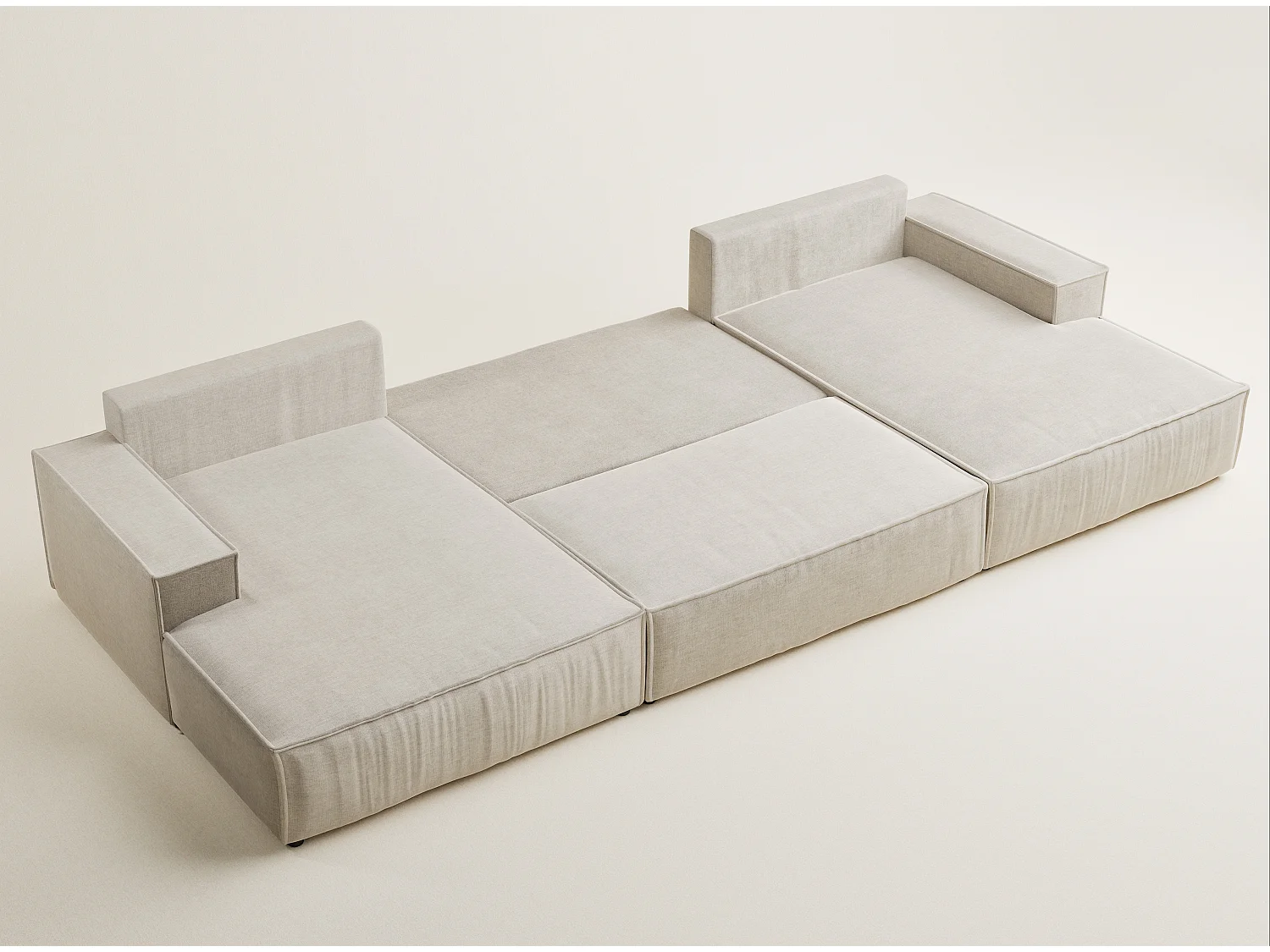 Canapé d'angle panoramique avec fonction lit en tissu chenille beige KYOTO