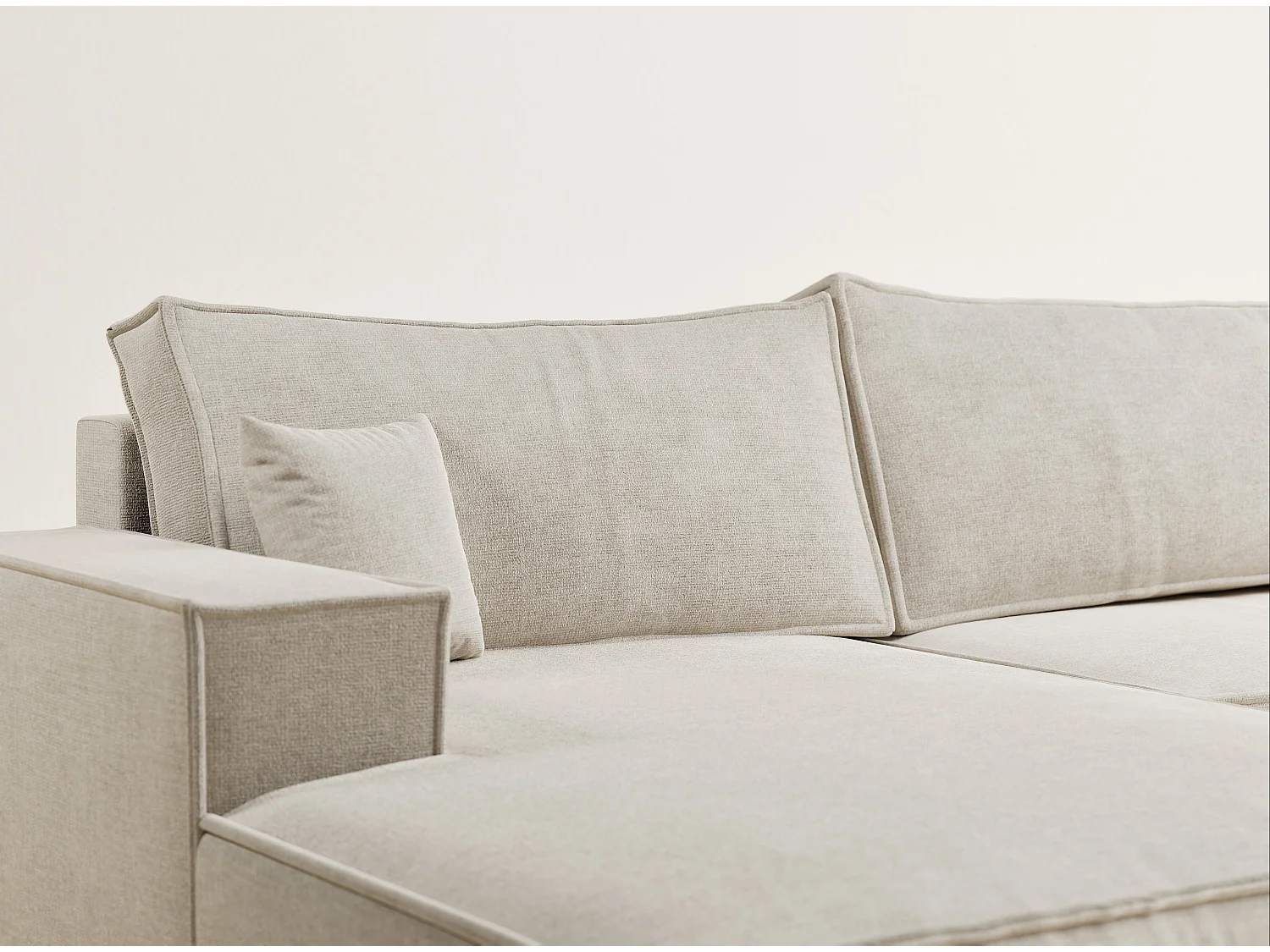 Canapé d'angle panoramique avec fonction lit en tissu chenille beige KYOTO