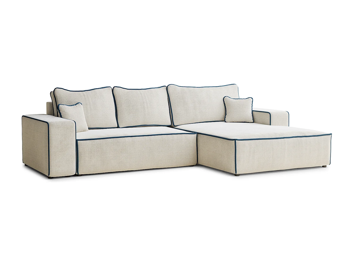 Canapé d'angle droit convertible en tissu chenille ivoire-bleu foncé MODO