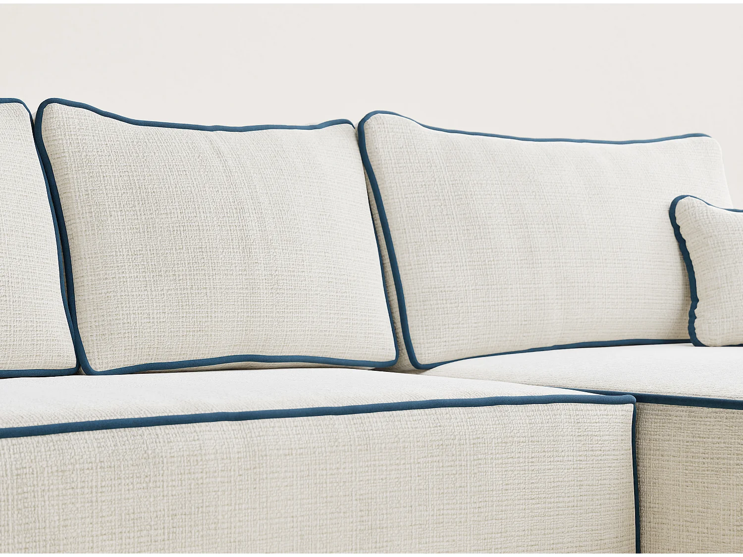 Canapé d'angle droit convertible en tissu chenille ivoire-bleu foncé MODO