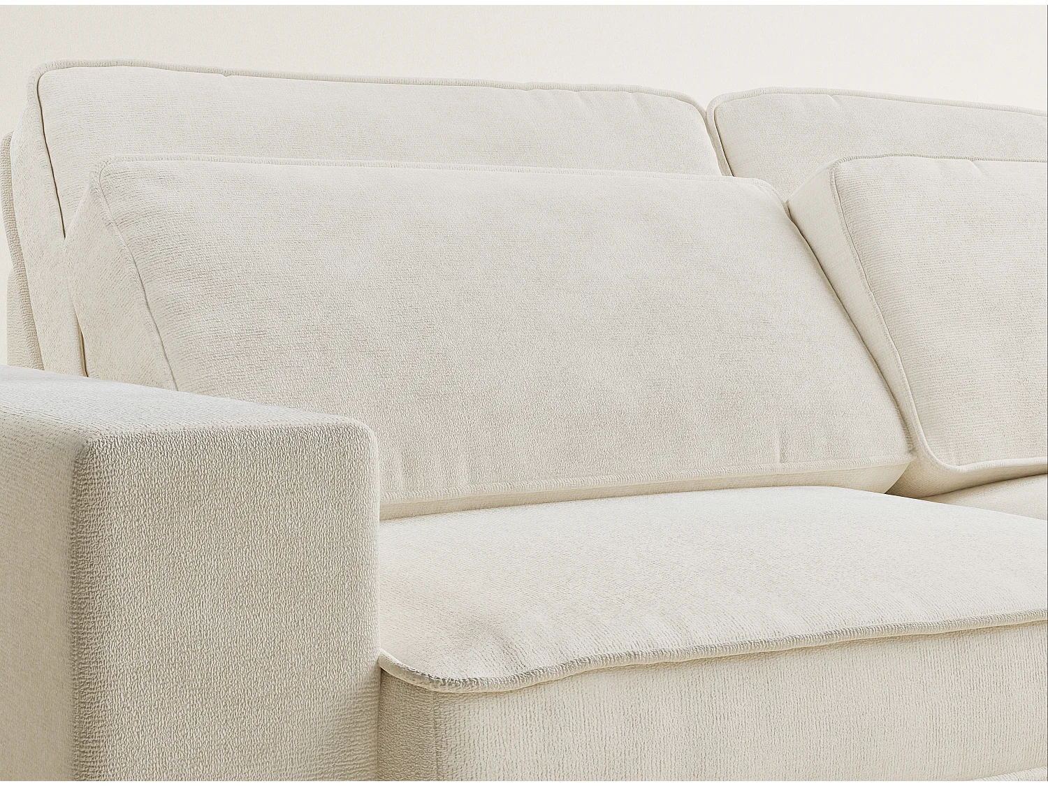 Canapé d'angle droit 5 places en tissu chenille creme KIROU