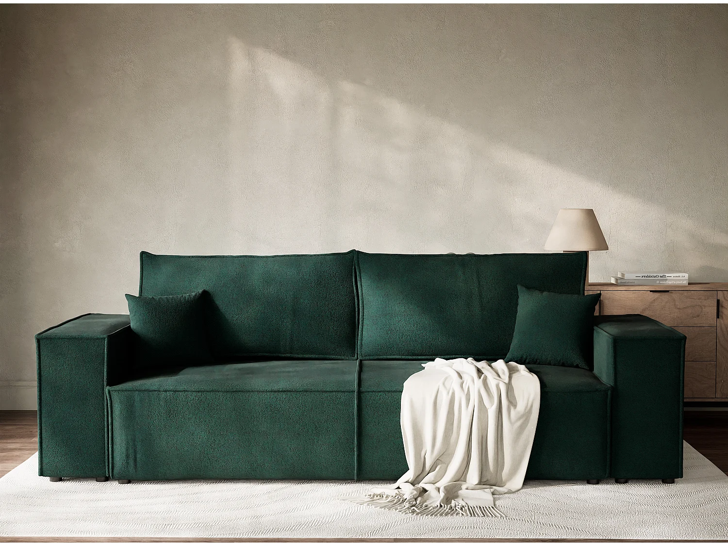 Canapé 3 places convertible en tissu tressé vert foncé MILOS