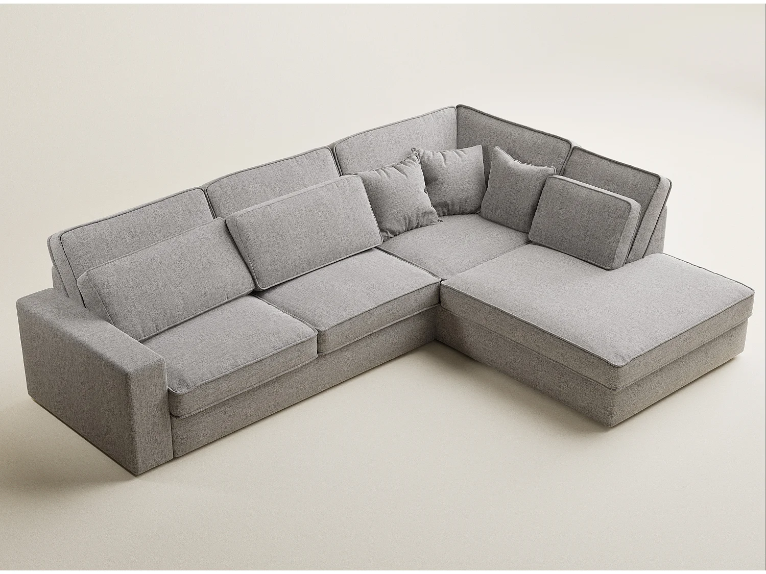 Canapé d'angle droit 5 places en tissu tressé beige gris KIROU