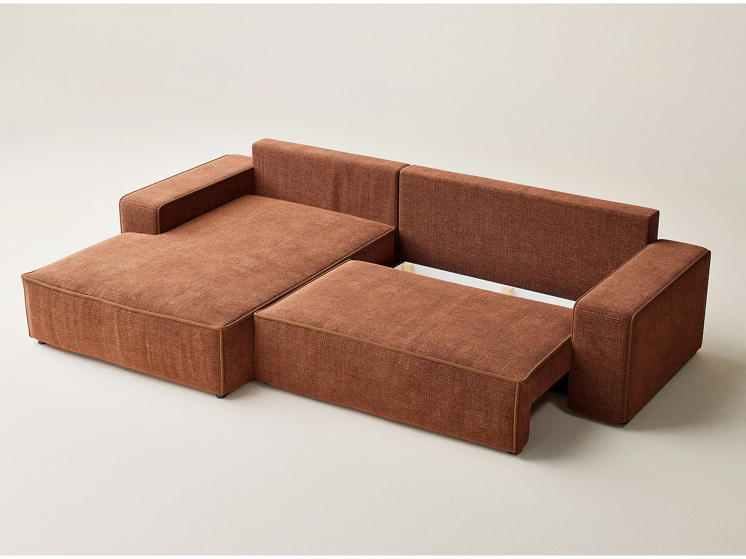 Canapé d'angle gauche convertible en tissu chenille cuivre MODO