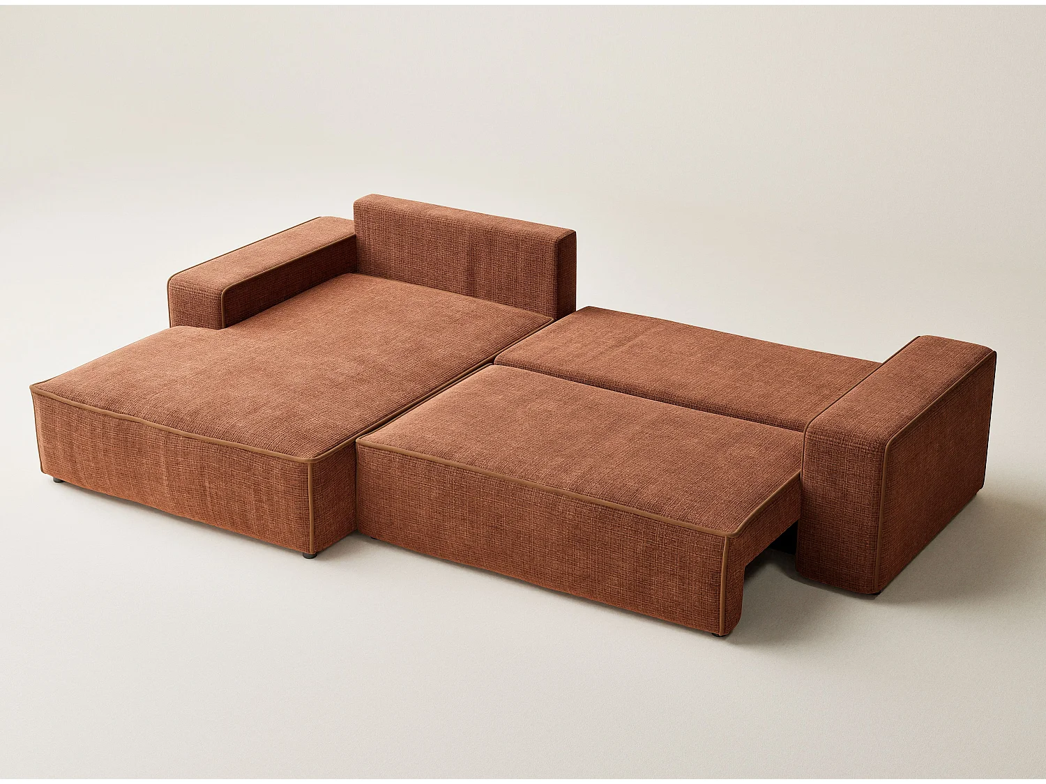 Canapé d'angle gauche convertible en tissu chenille cuivre MODO