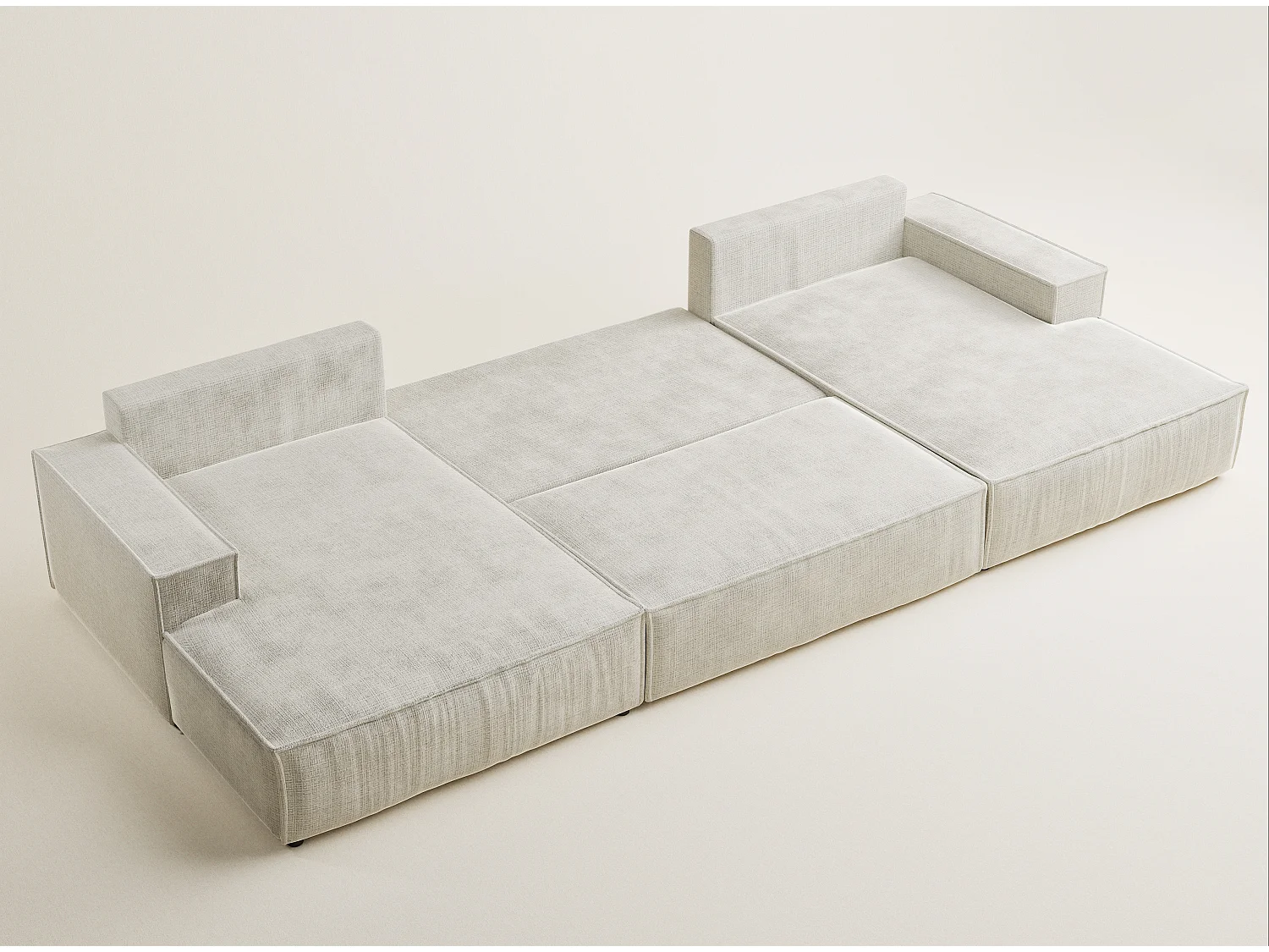 Canapé d'angle panoramique avec fonction lit en tissu chenille beige gris KYOTO