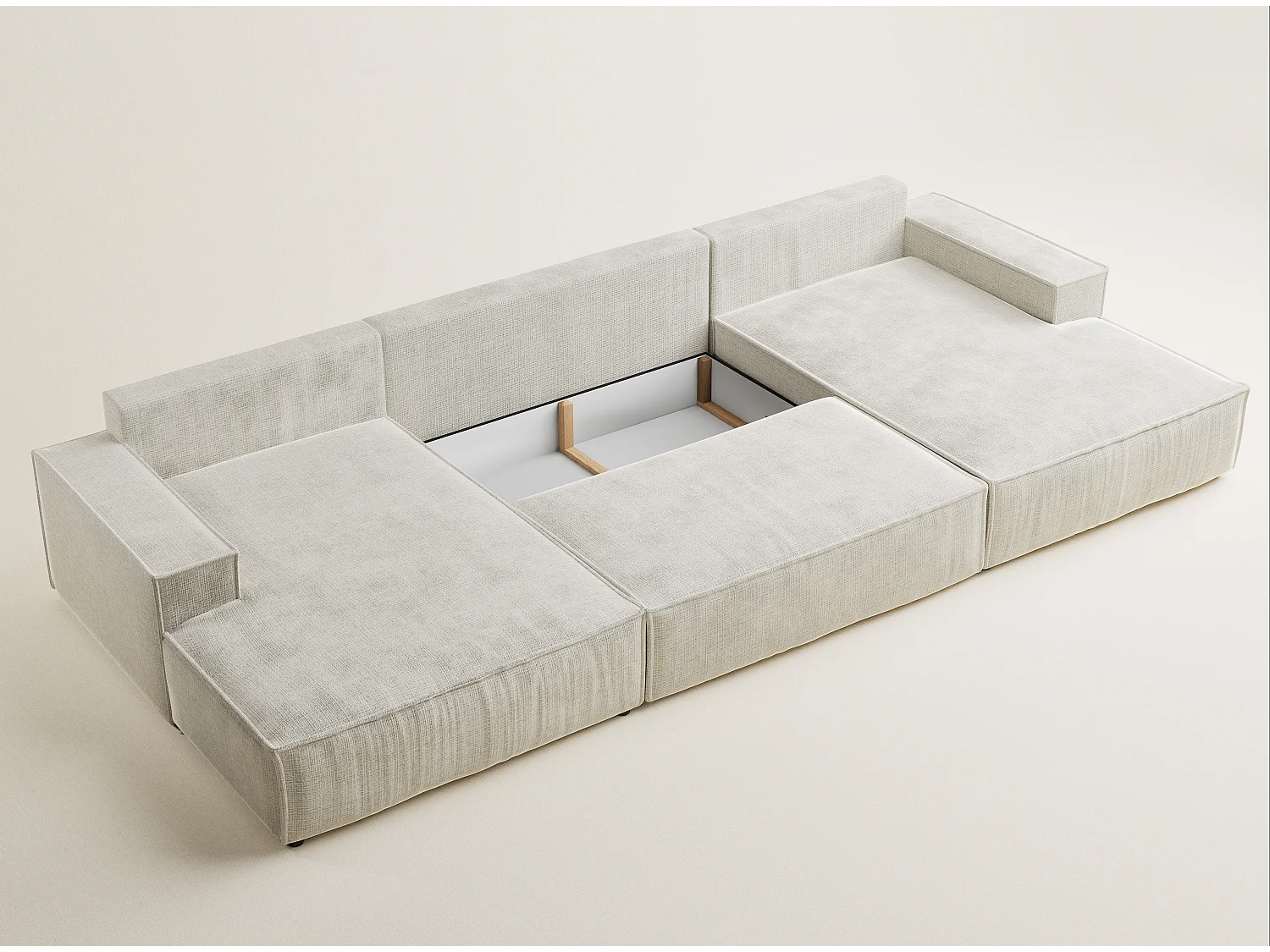 Canapé d'angle panoramique avec fonction lit en tissu chenille beige gris KYOTO