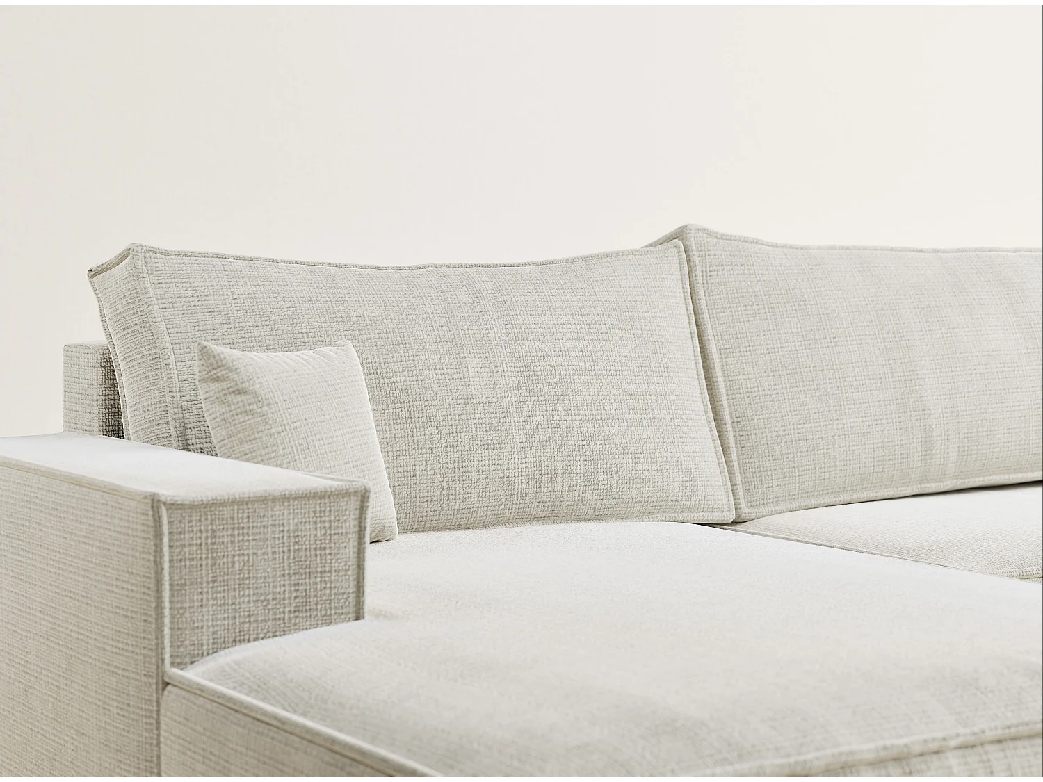 Canapé d'angle panoramique avec fonction lit en tissu chenille beige gris KYOTO