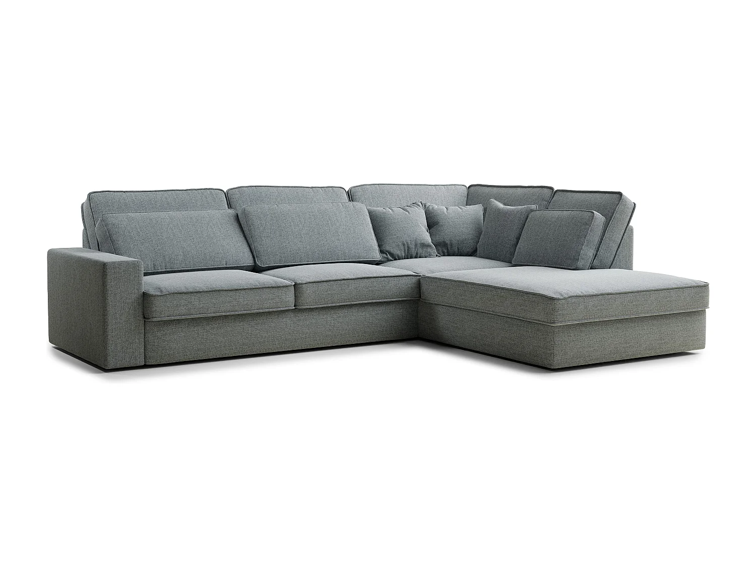 Canapé d'angle droit 5 places en tissu tressé bleu gris KIROU