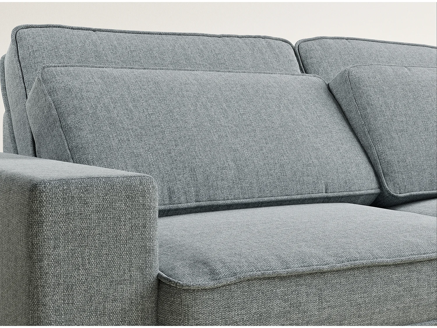 Canapé d'angle droit 5 places en tissu tressé bleu gris KIROU