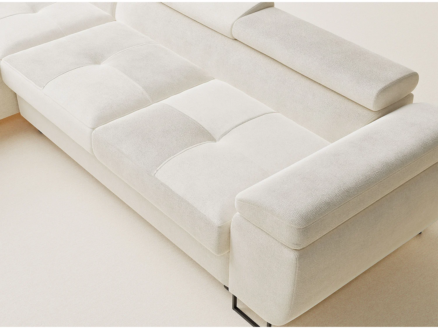 Canapé d'angle gauche convertible en tissu chenille creme CONCORD