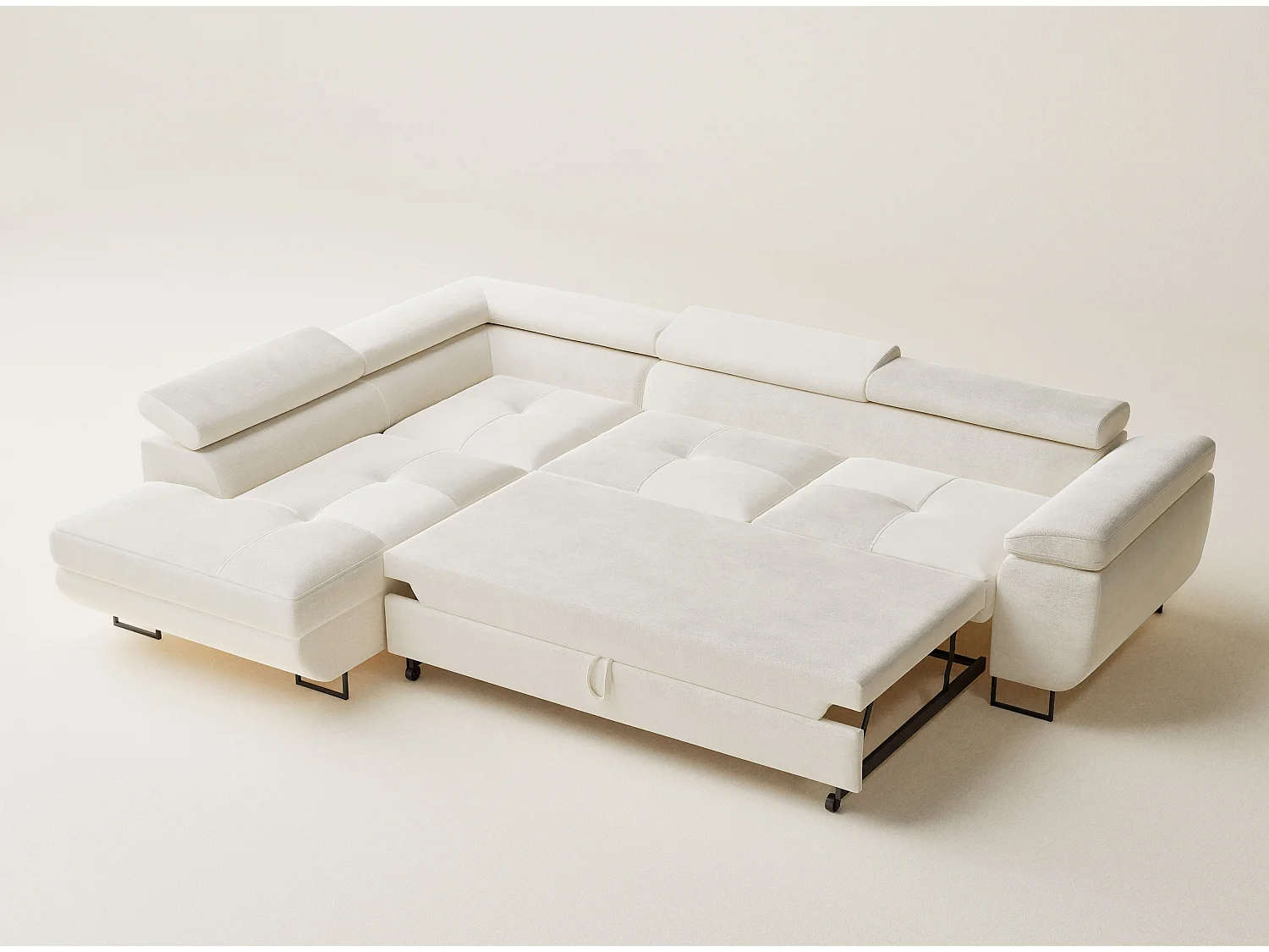 Canapé d'angle gauche convertible en tissu chenille creme CONCORD