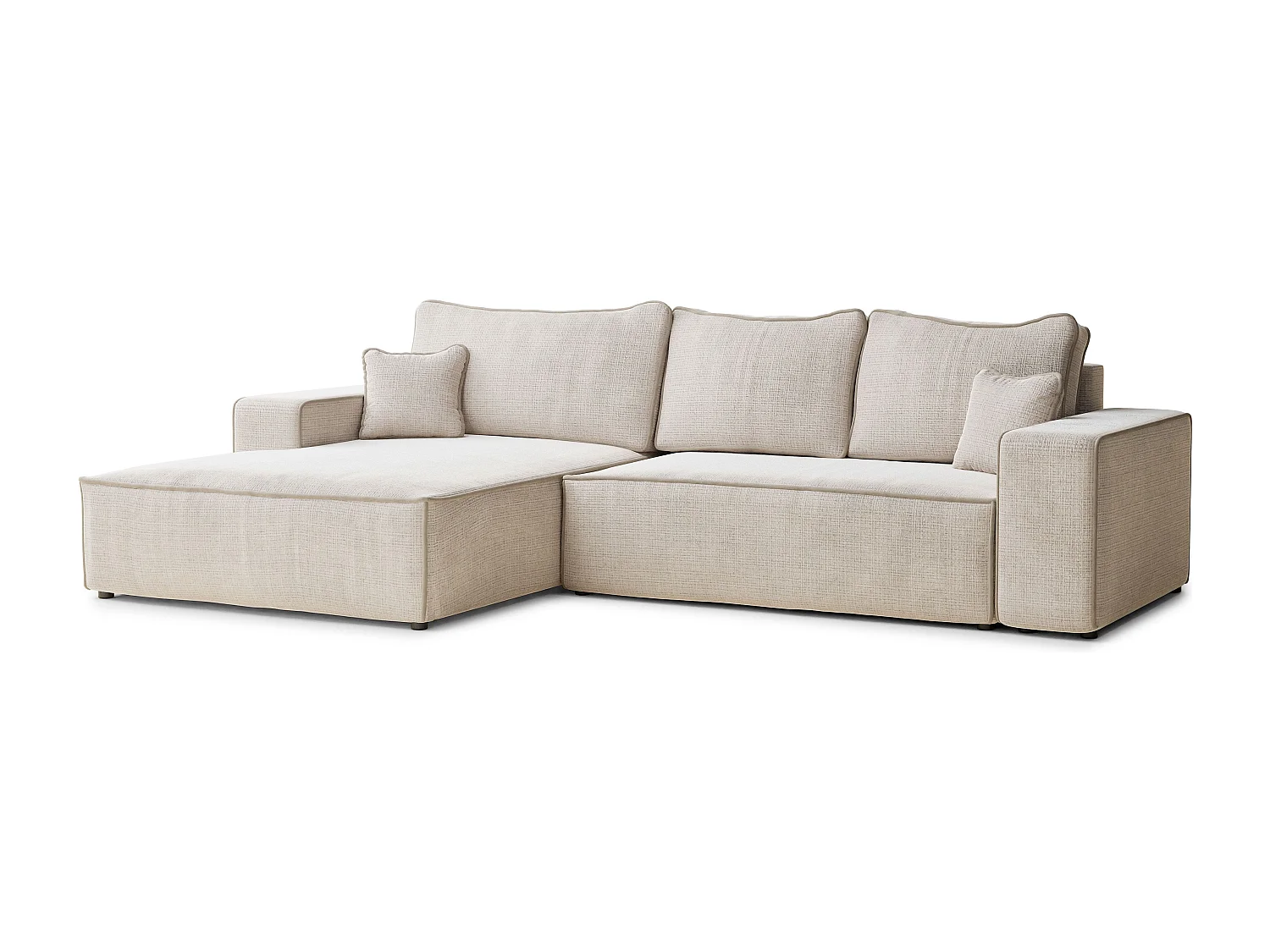 Canapé d'angle gauche convertible en tissu chenille creme-beige MODO