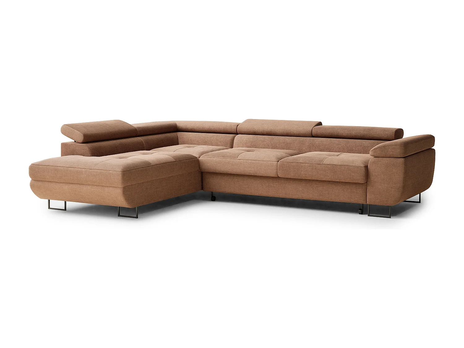 Canapé d'angle gauche convertible en tissu chenille brun CONCORD