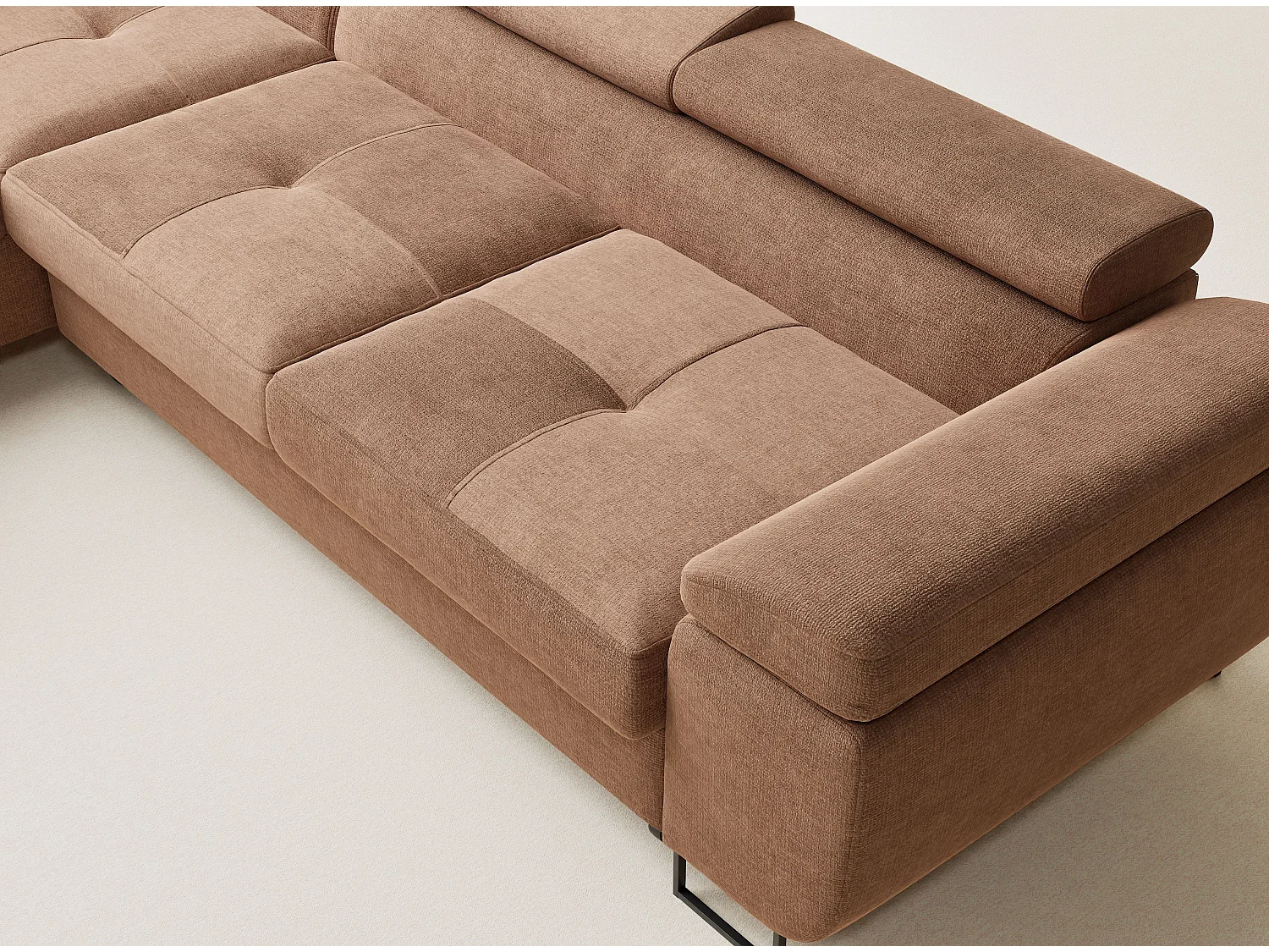 Canapé d'angle gauche convertible en tissu chenille brun CONCORD