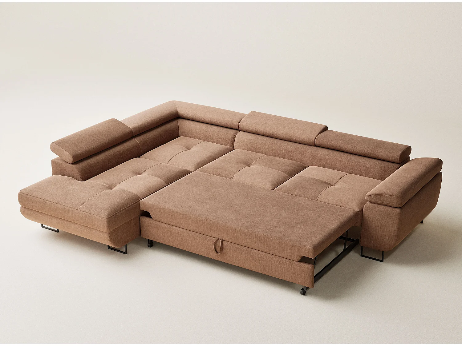 Canapé d'angle gauche convertible en tissu chenille brun CONCORD