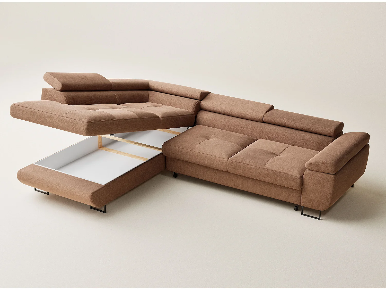 Canapé d'angle gauche convertible en tissu chenille brun CONCORD