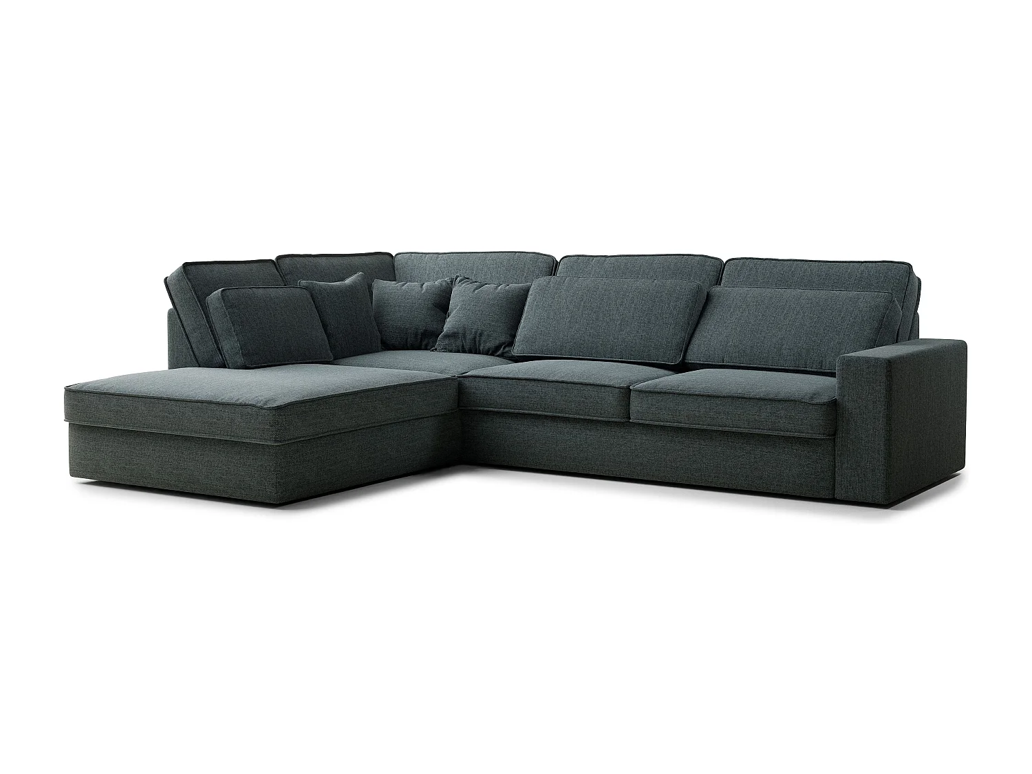 Canapé d'angle gauche 5 places en tissu tressé bleu KIROU