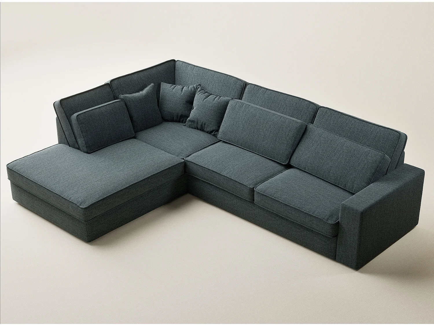 Canapé d'angle gauche 5 places en tissu tressé bleu KIROU