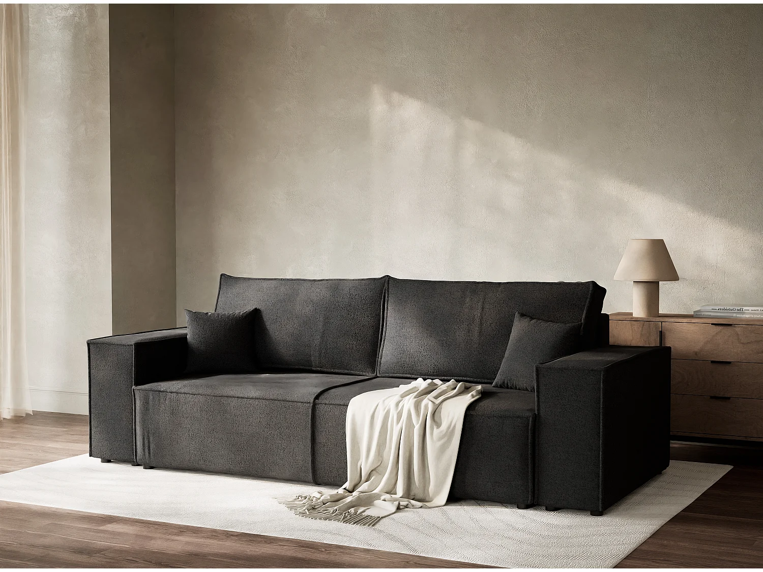 Canapé 3 places convertible en tissu tressé graphite MILOS