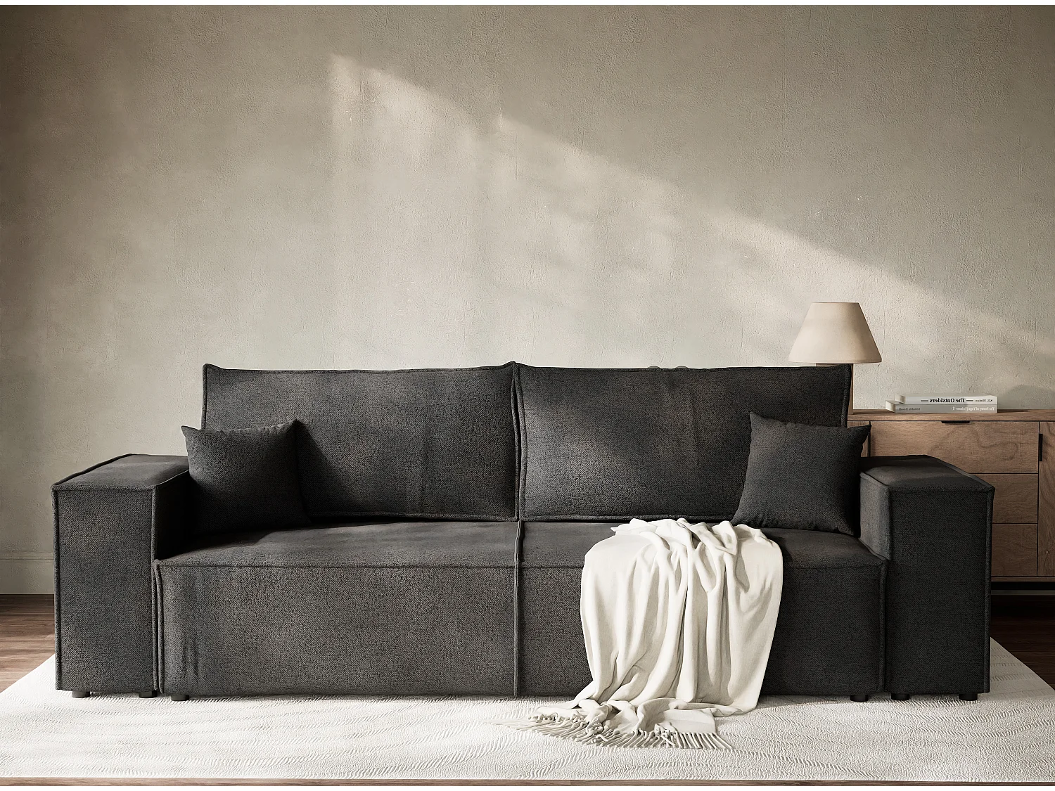 Canapé 3 places convertible en tissu tressé graphite MILOS