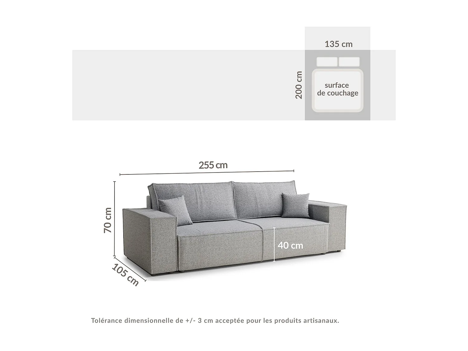 Canapé 3 places convertible en tissu tressé graphite MILOS