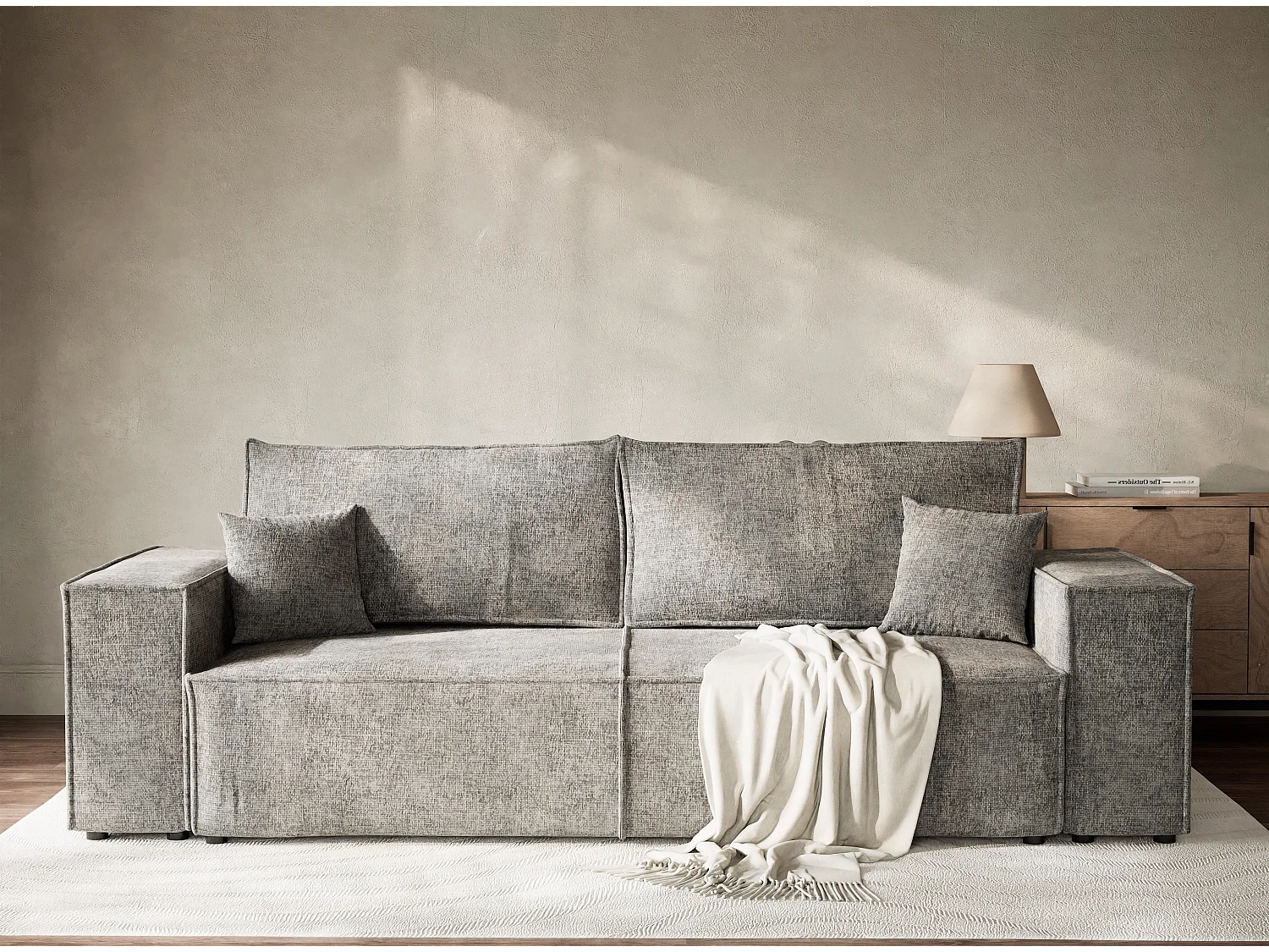 Canapé 3 places convertible en tissu chenille gris MILOS