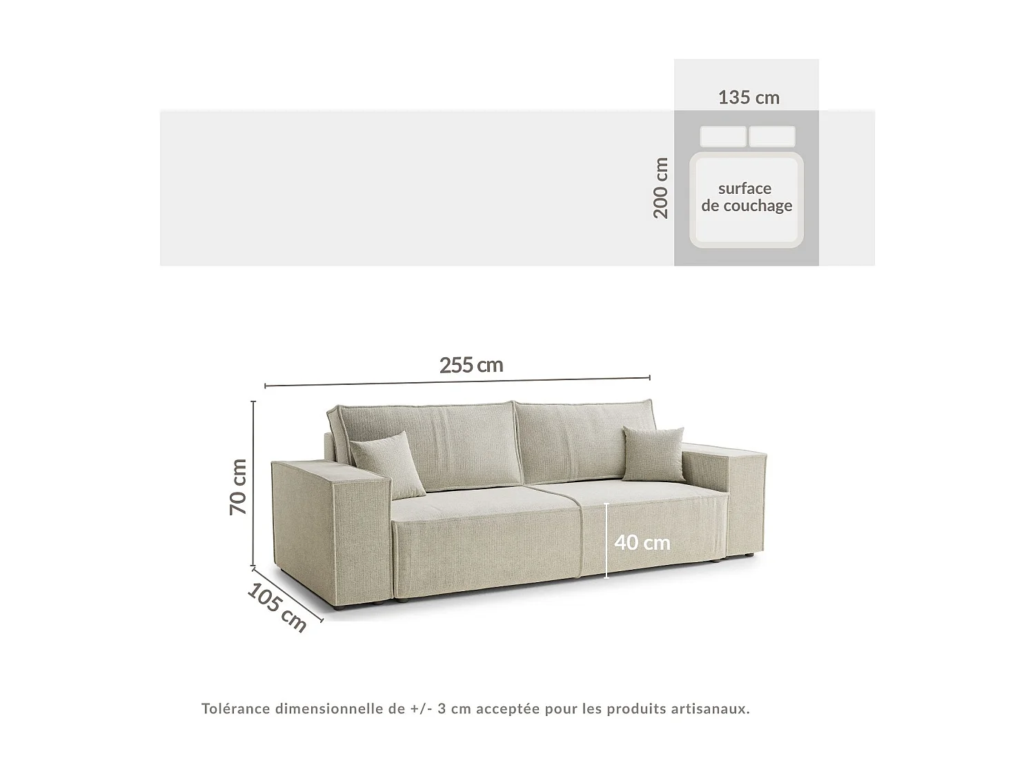 Canapé 3 places convertible en tissu chenille gris MILOS