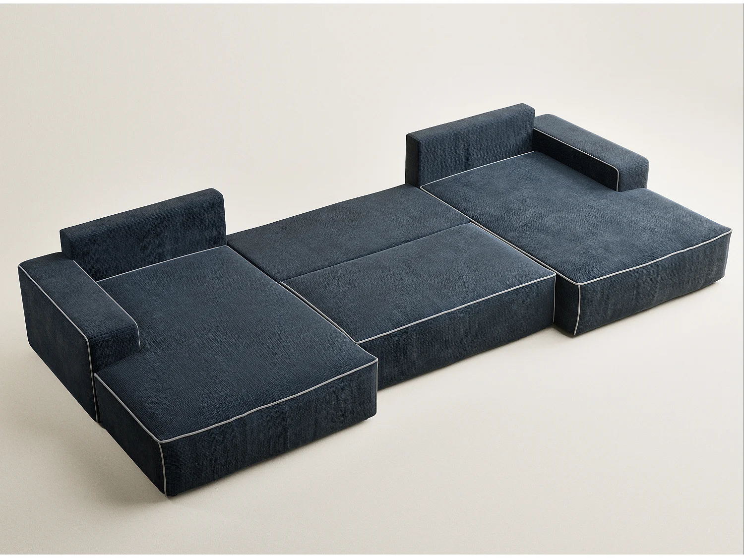 Canapé d'angle panoramique convertible en tissu chenille bleu foncé-gris DESEO