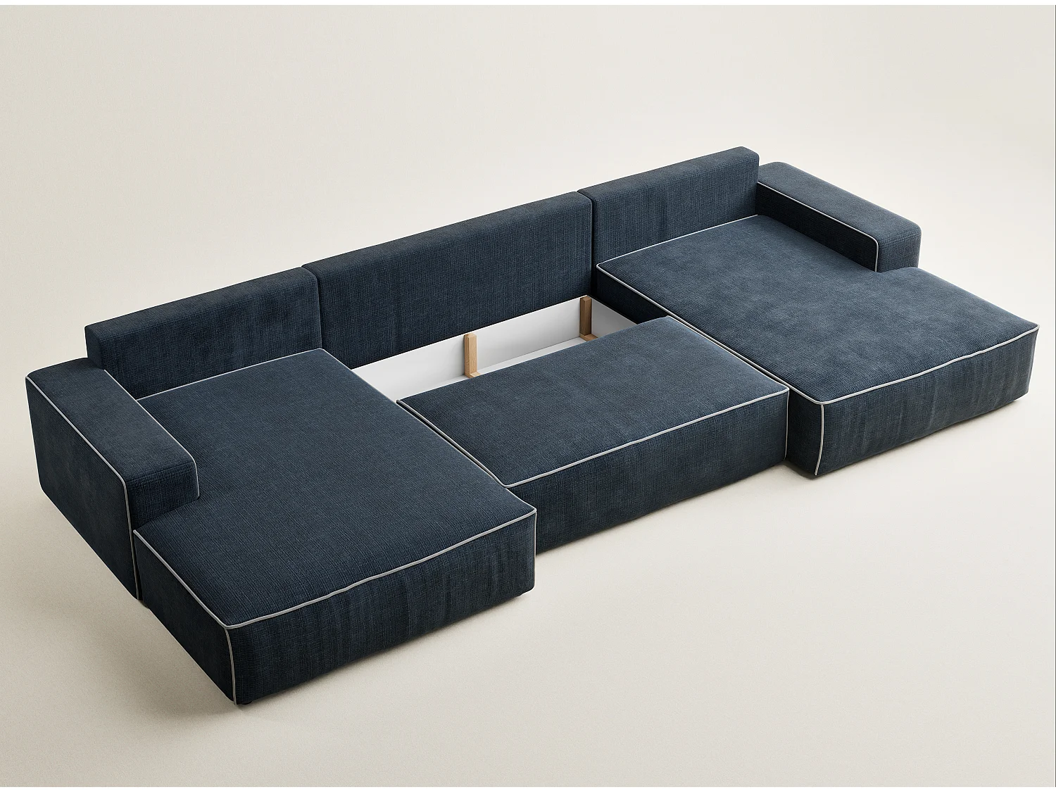 Canapé d'angle panoramique convertible en tissu chenille bleu foncé-gris DESEO