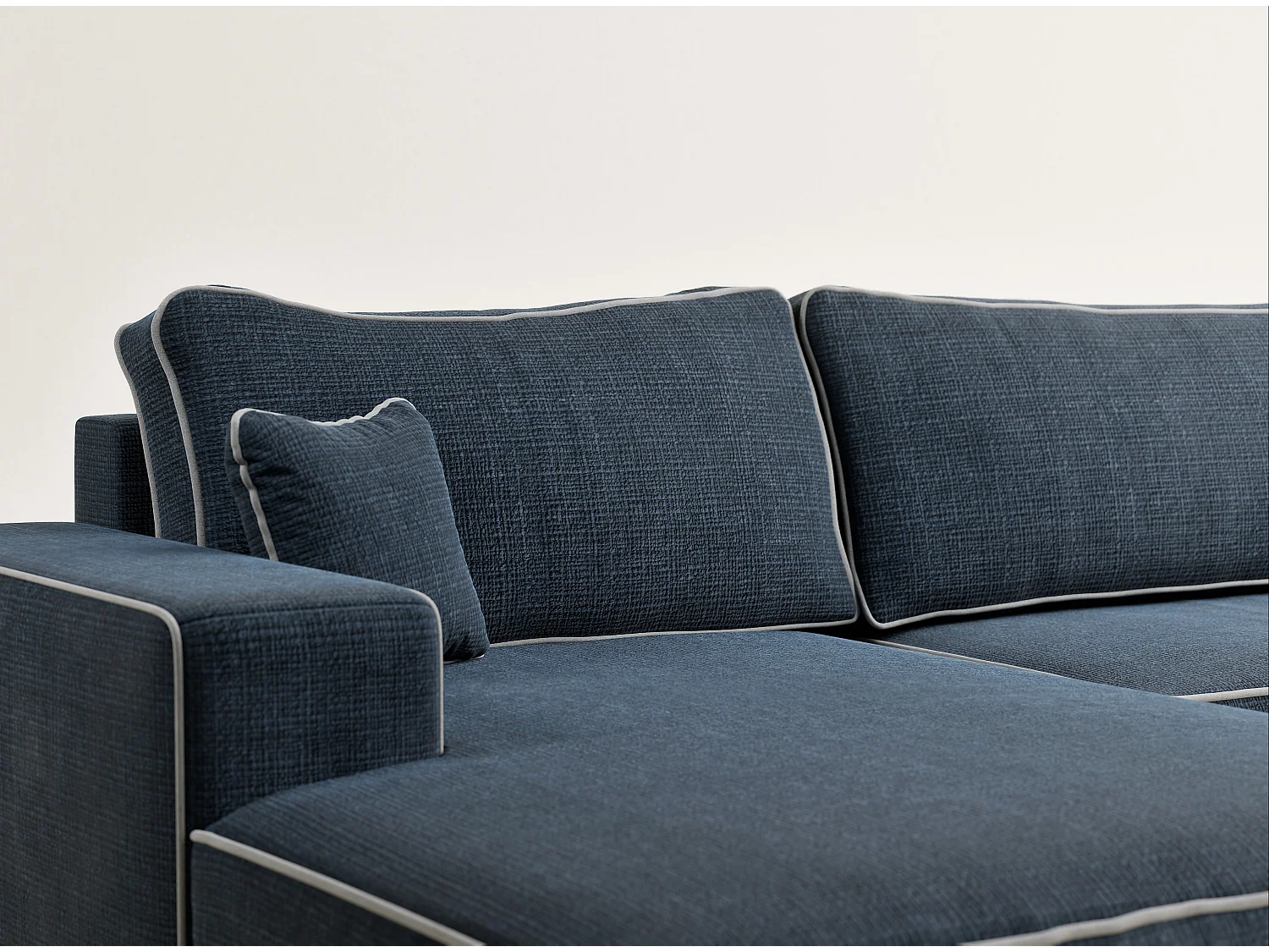 Canapé d'angle panoramique convertible en tissu chenille bleu foncé-gris DESEO