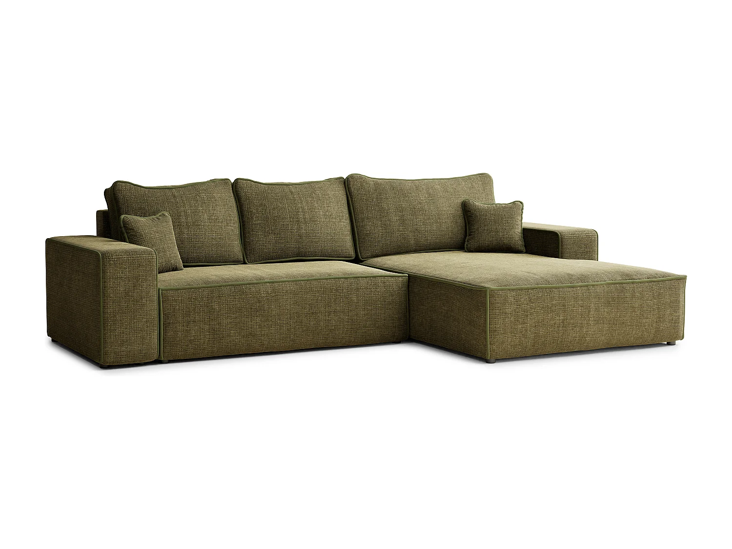 Canapé d'angle droit convertible en tissu chenille vert olive MODO