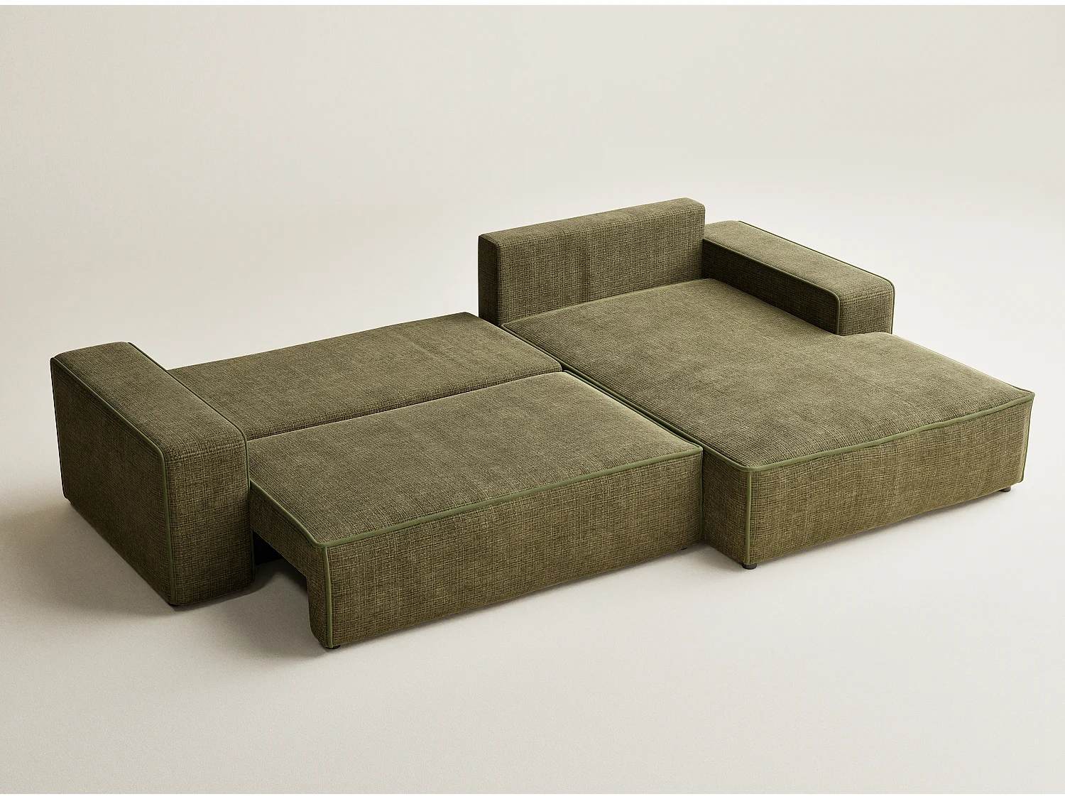 Canapé d'angle droit convertible en tissu chenille vert olive MODO