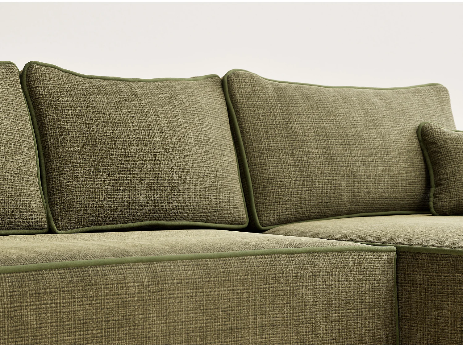 Canapé d'angle droit convertible en tissu chenille vert olive MODO