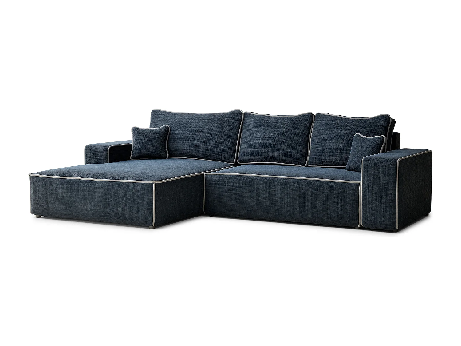 Canapé d'angle gauche convertible en tissu chenille bleu foncé-gris MODO