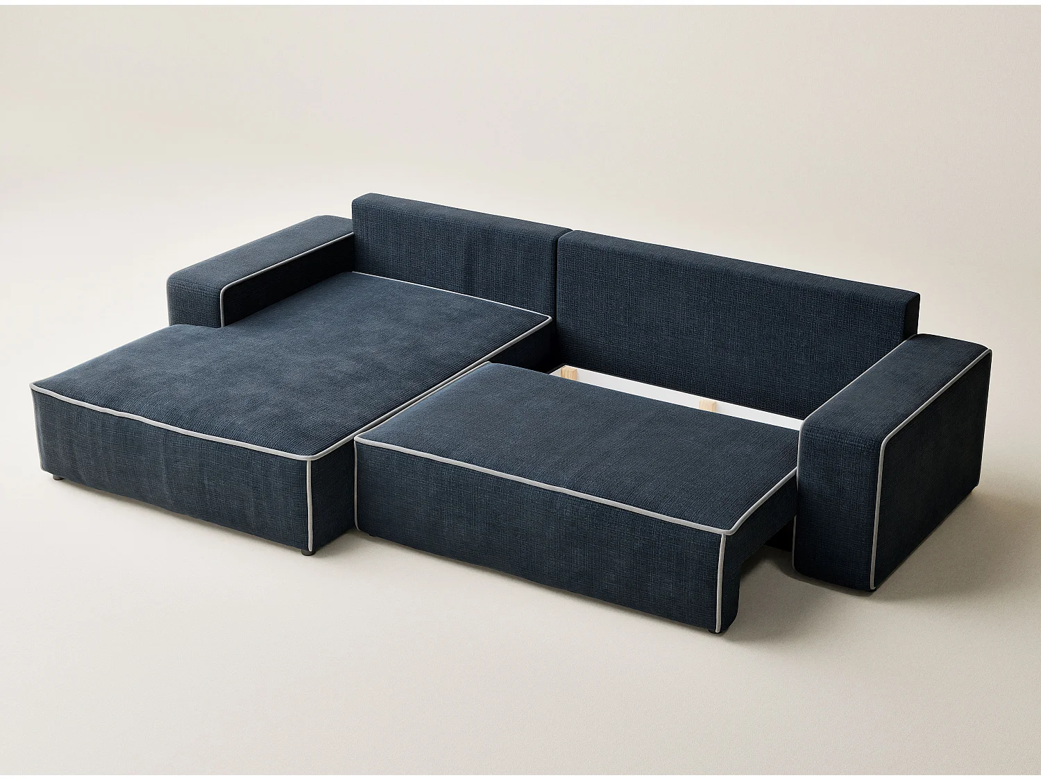 Canapé d'angle gauche convertible en tissu chenille bleu foncé-gris MODO