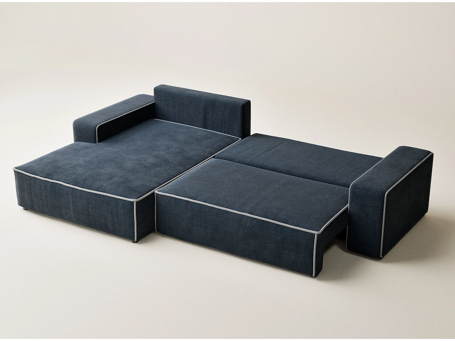 Canapé d'angle gauche convertible en tissu chenille bleu foncé-gris MODO