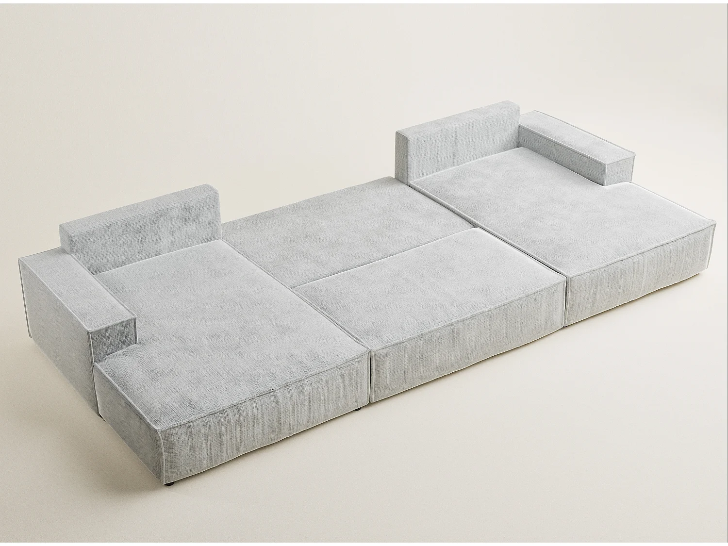 Canapé d'angle panoramique avec fonction lit en tissu chenille gris KYOTO