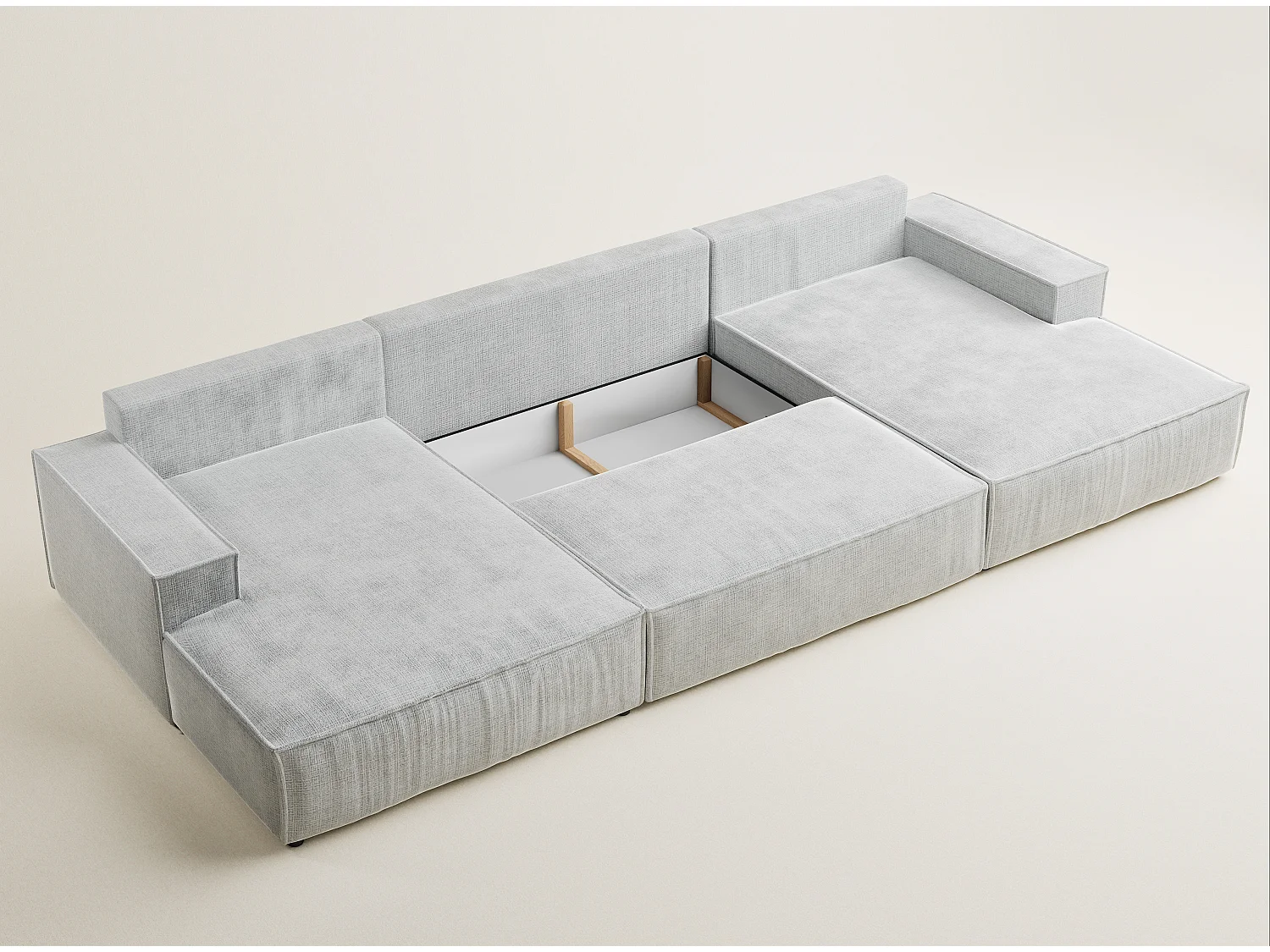 Canapé d'angle panoramique avec fonction lit en tissu chenille gris KYOTO