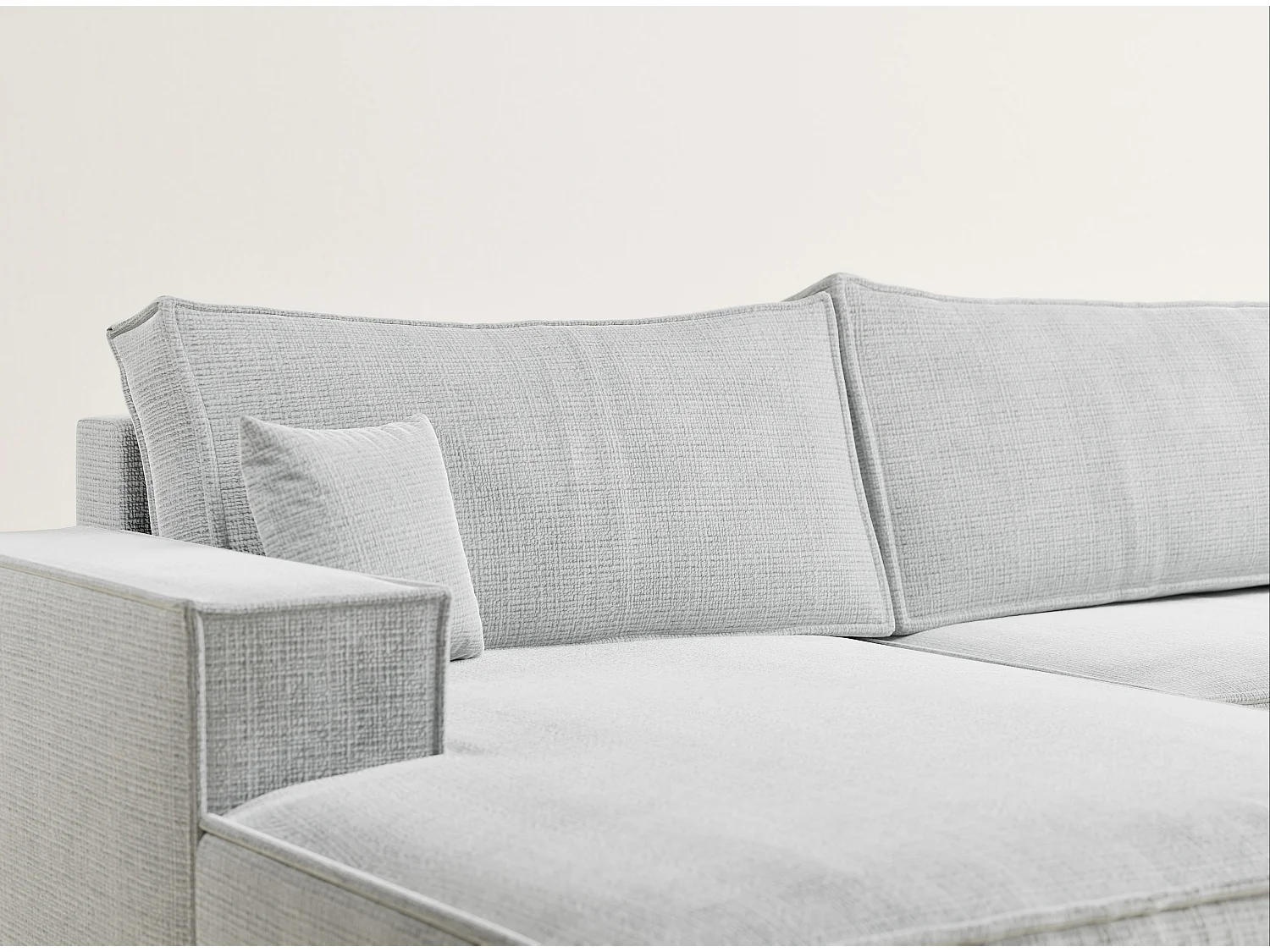 Canapé d'angle panoramique avec fonction lit en tissu chenille gris KYOTO