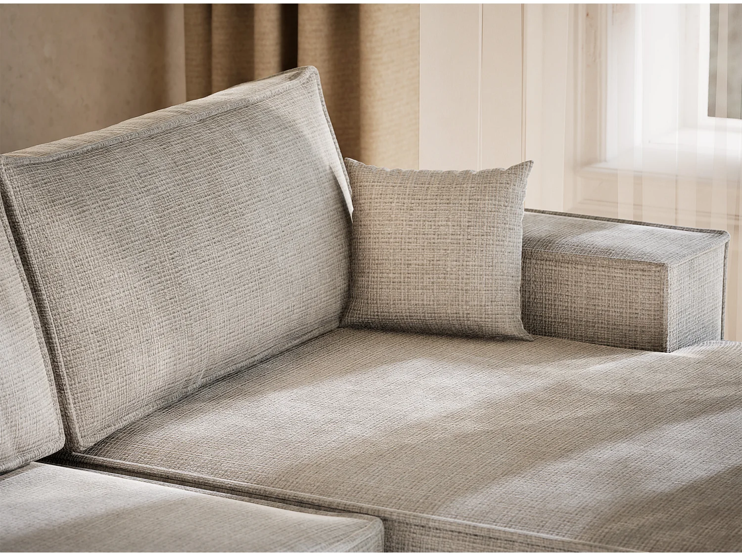 Canapé d'angle panoramique avec fonction lit en tissu chenille gris KYOTO