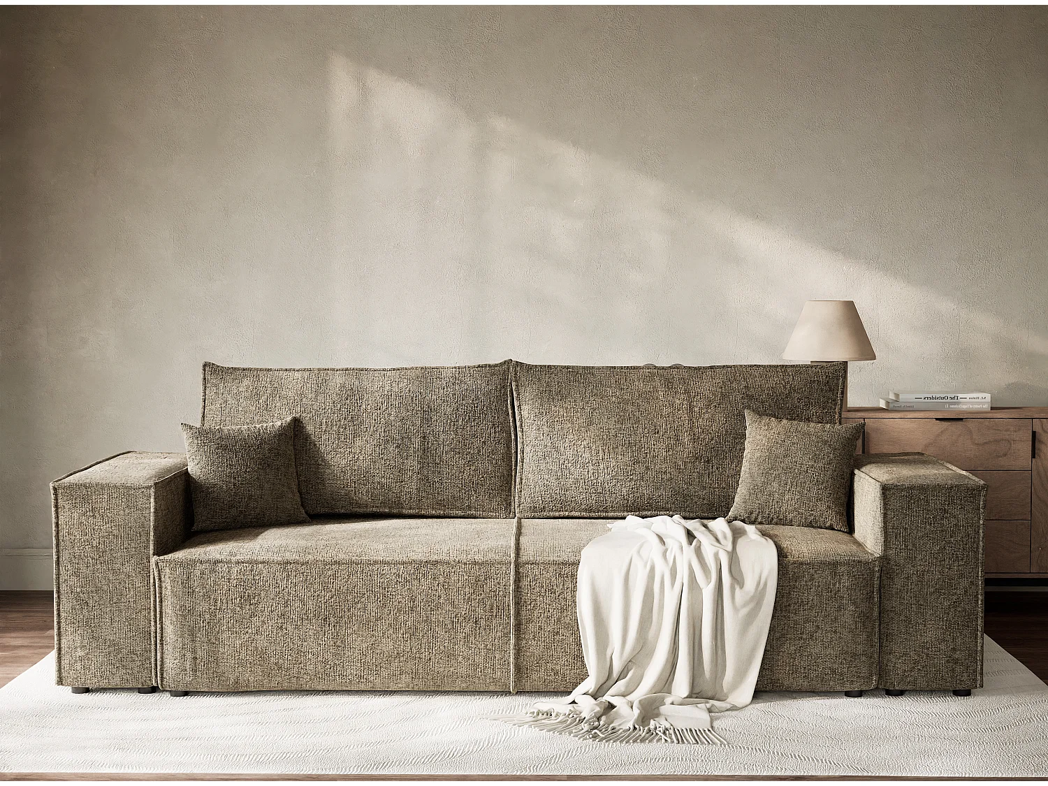 Canapé 3 places convertible en tissu chenille brun MILOS