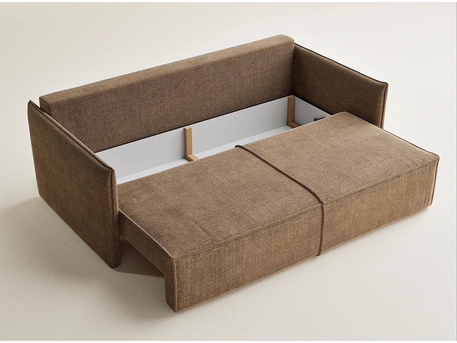 Canapé 3 places convertible en tissu chenille brun clair OBRA