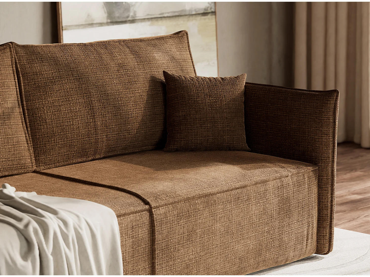 Canapé 3 places convertible en tissu chenille brun clair OBRA