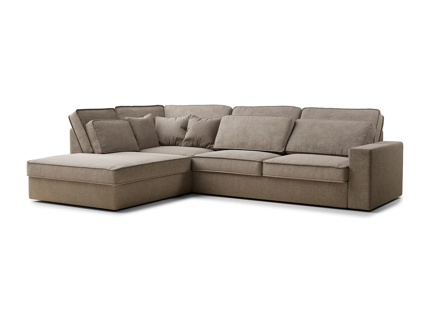 Canapé d'angle gauche 5 places en tissu chenille gris brun KIROU